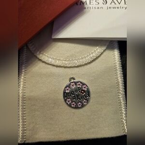 James Avery Silver-Tone Round Charm with Pink Flower Accents